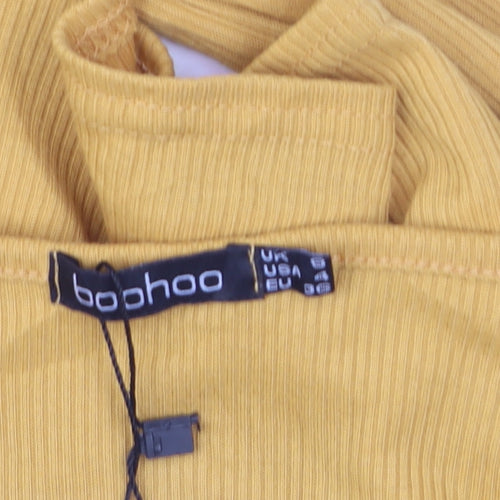 Boohoo Women’s Yellow Cropped Wrap Blouse Size 6 Long Sleeve