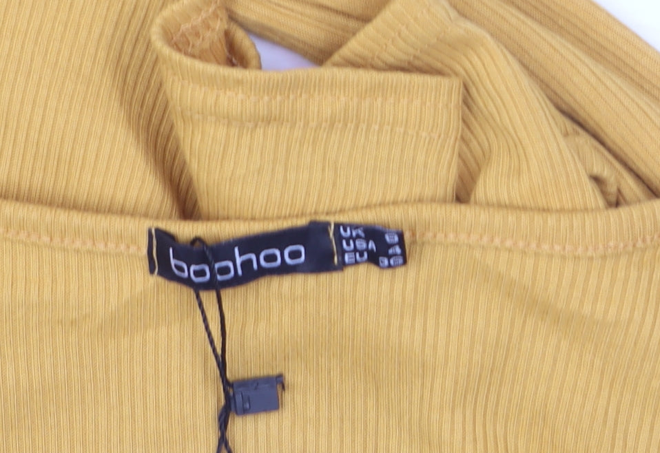 Boohoo Women’s Yellow Cropped Wrap Blouse Size 6 Long Sleeve