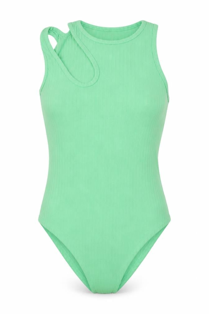 New Look Womens Green Ribbed Sleeveless Bodysuit UK 8