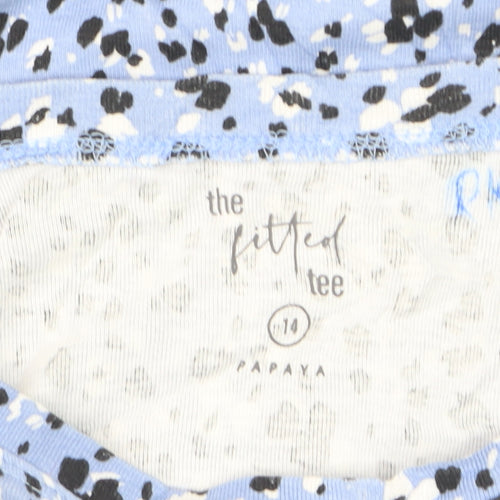 Papaya Womens Blue Animal Print Fitted T-Shirt Size 14