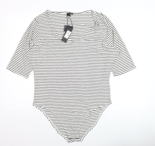 River Island Women's White Striped V-Neck Bodysuit Size 24