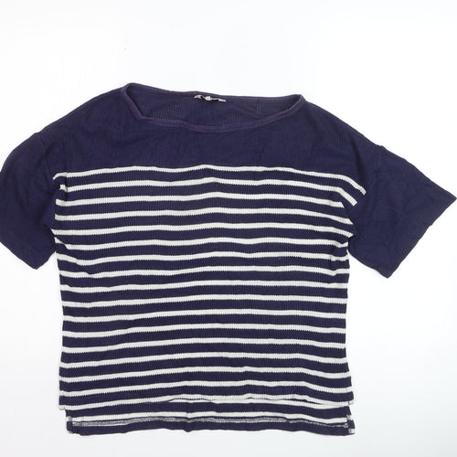 Great Plains Women Navy Striped Short Sleeve Knit Pullover Jumper S