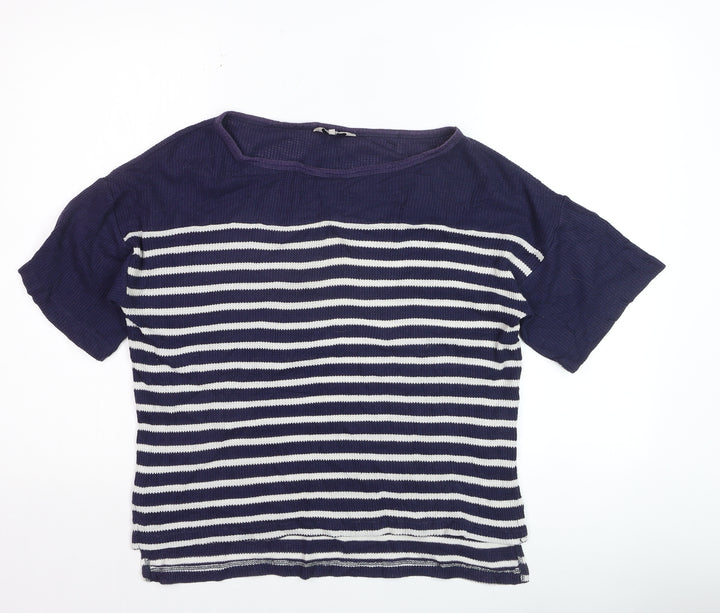 Great Plains Women Navy Striped Short Sleeve Knit Pullover Jumper S