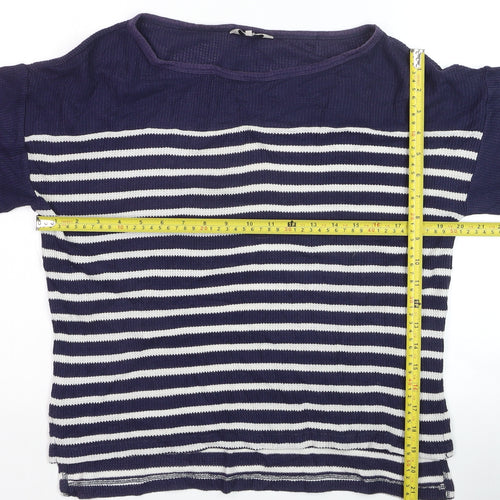 Great Plains Women Navy Striped Short Sleeve Knit Pullover Jumper S