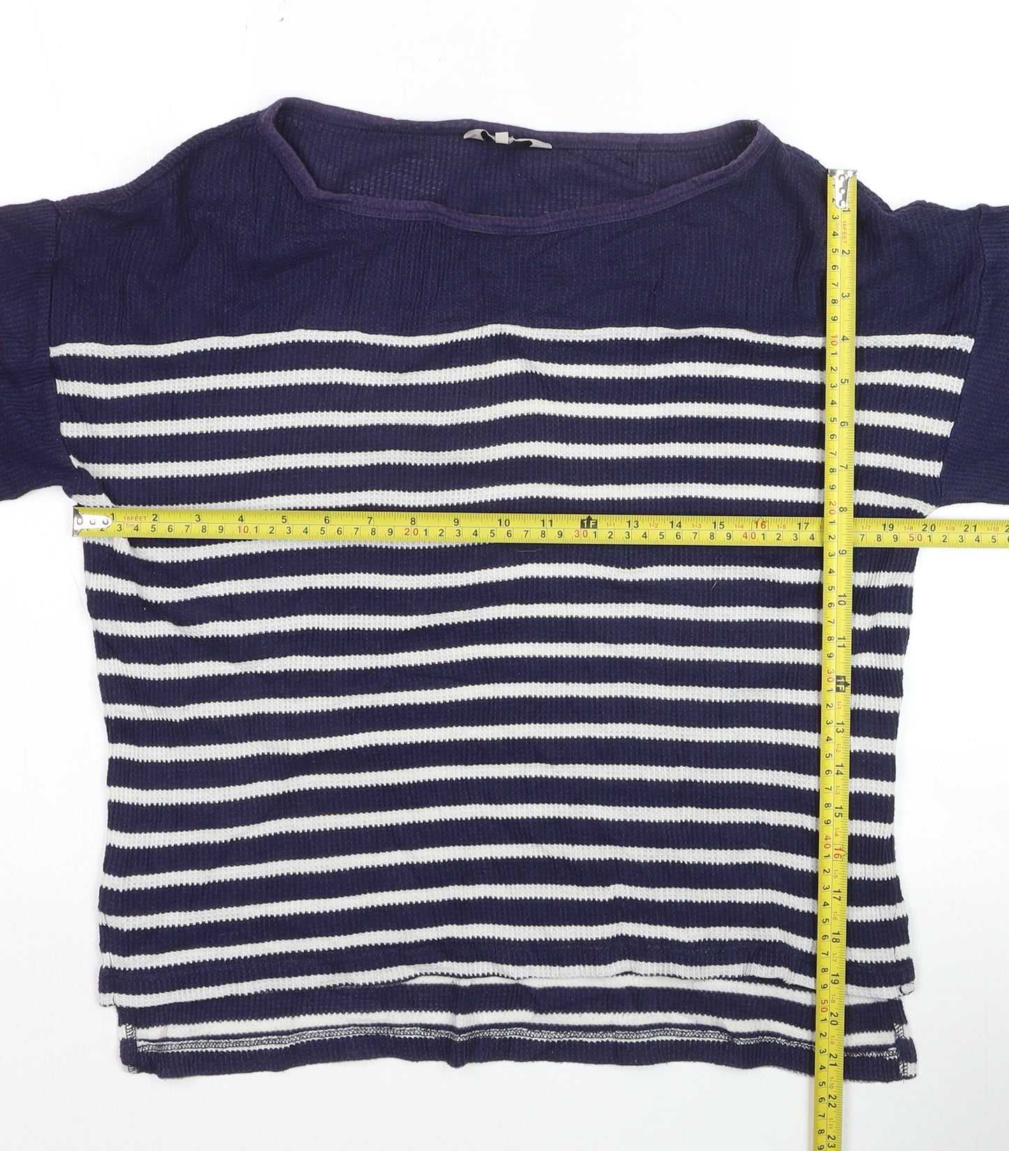 Great Plains Women Navy Striped Short Sleeve Knit Pullover Jumper S