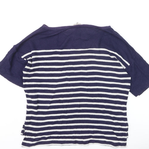 Great Plains Women Navy Striped Short Sleeve Knit Pullover Jumper S