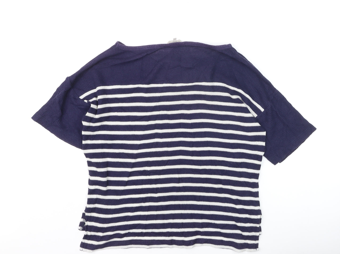 Great Plains Women Navy Striped Short Sleeve Knit Pullover Jumper S