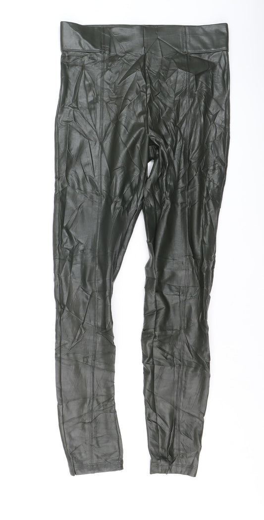 Marks and Spencer Women's Green Faux Leather Ankle Leggings Size 10 Long