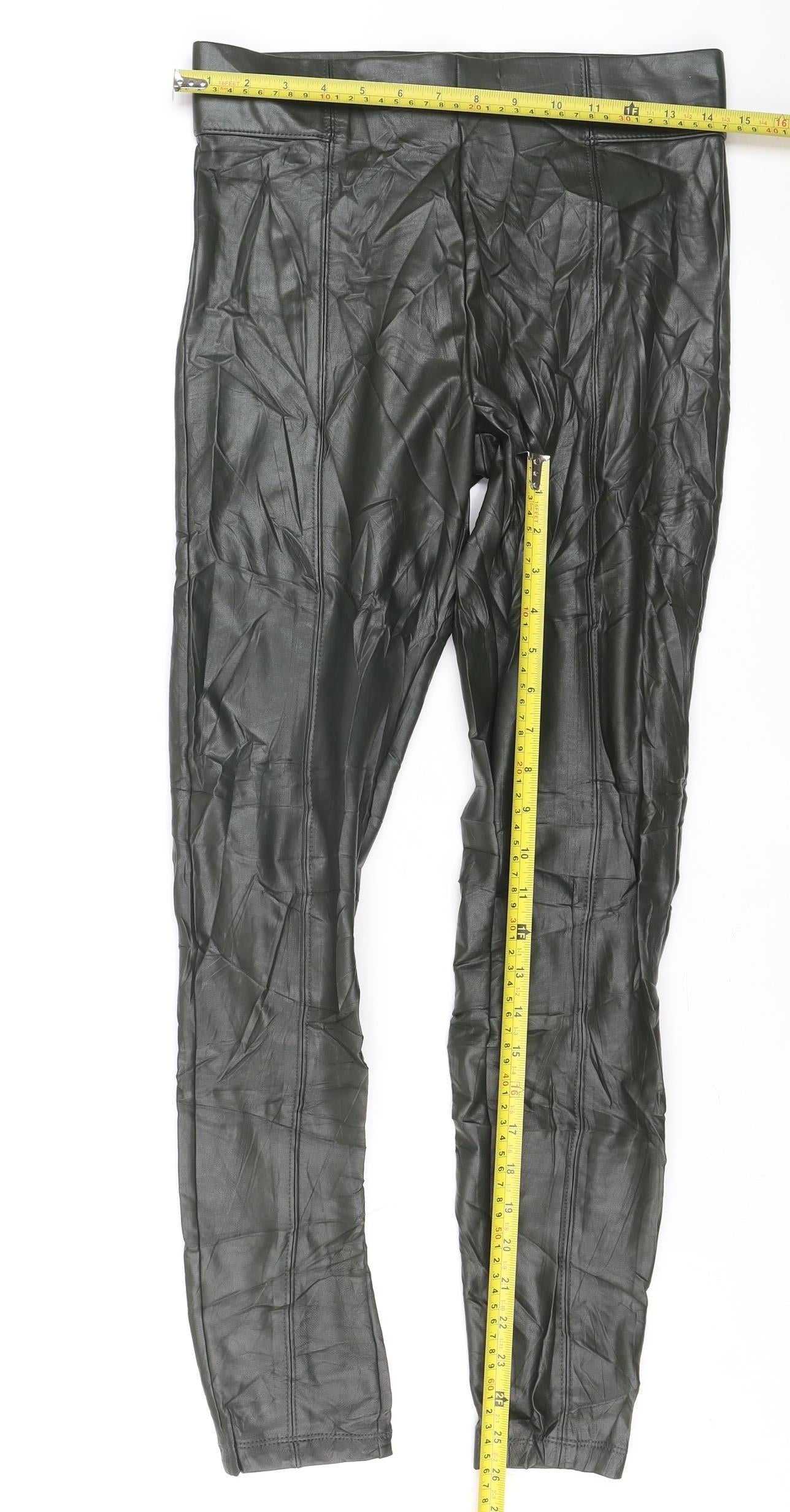 Marks and Spencer Women's Green Faux Leather Ankle Leggings Size 10 Long
