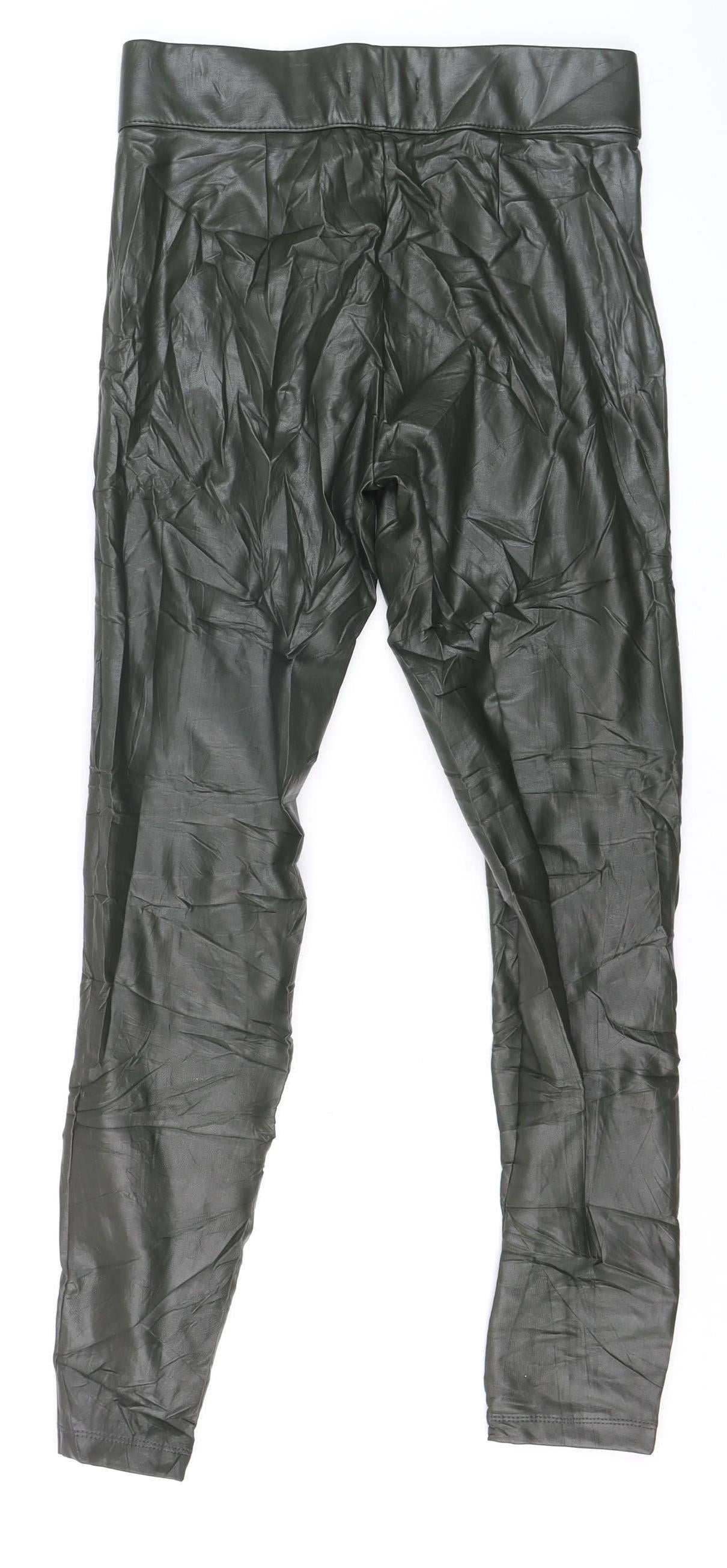 Marks and Spencer Women's Green Faux Leather Ankle Leggings Size 10 Long