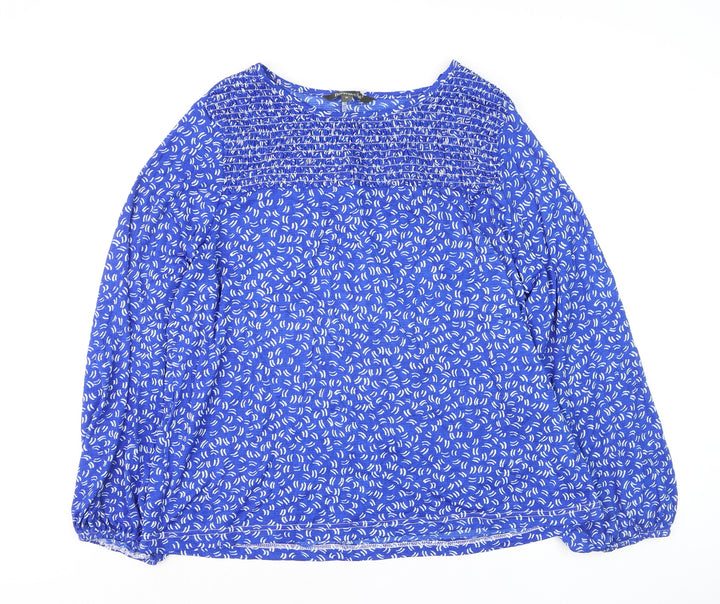 Bonmarché Women's Blue Floral Long Sleeve Tunic Blouse Size 16