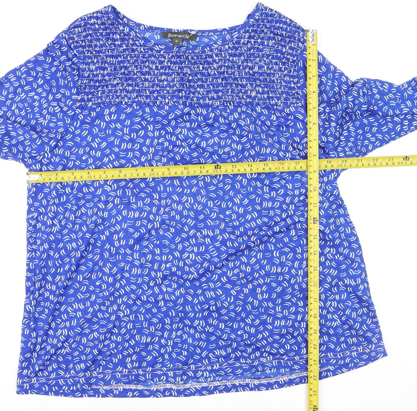 Bonmarché Women's Blue Floral Long Sleeve Tunic Blouse Size 16