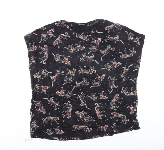 Stradivarius Women’s Black Animal Print Sleeveless Cotton T-Shirt Size S