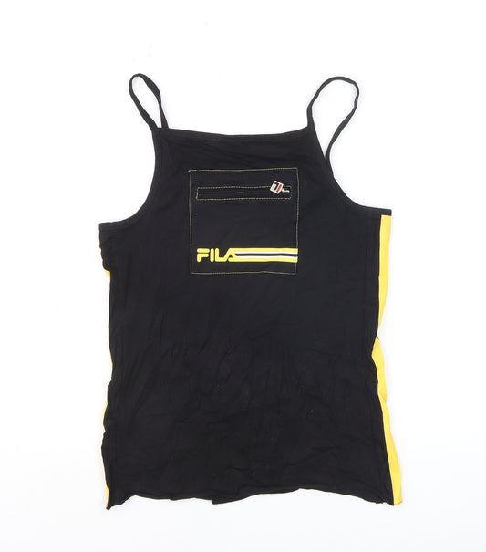 FILA Womens Black Yellow Tank Top M Sportswear Camisole Activewear