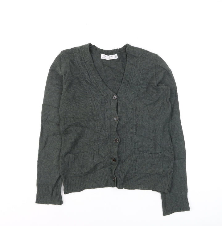 TRF Women’s Green Wool Blend Cable Knit Cardigan Size 8