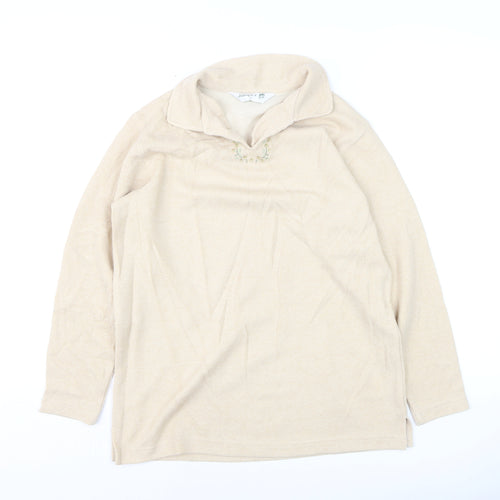 Jumper Women Beige Collared Pullover Knit Long Sleeve S