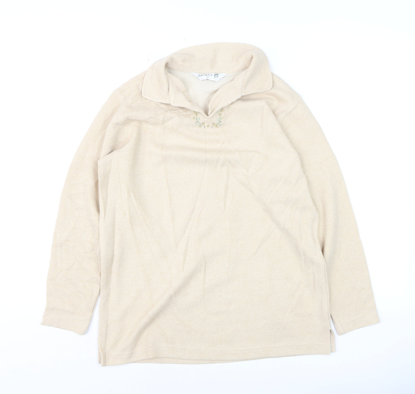 Jumper Women Beige Collared Pullover Knit Long Sleeve S