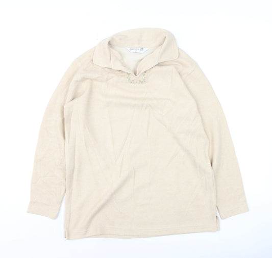 Jumper Women Beige Collared Pullover Knit Long Sleeve S