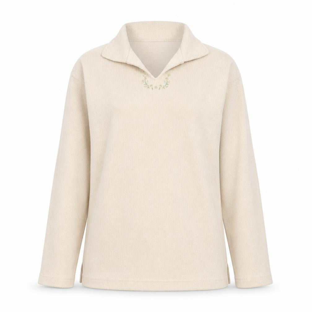 Front view of Jumper Women Beige Collared Pullover Knit Long Sleeve S