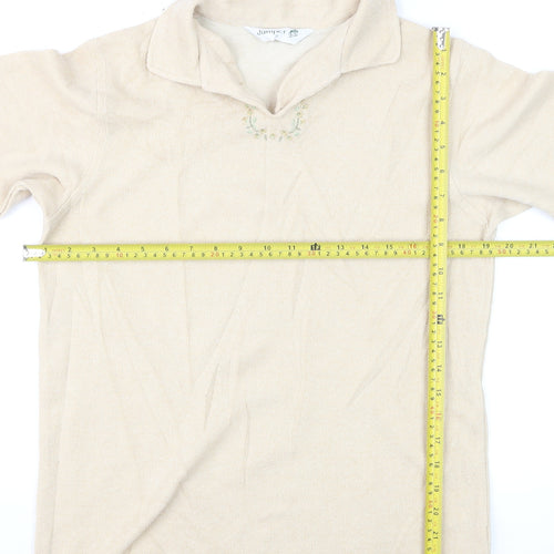 Jumper Women Beige Collared Pullover Knit Long Sleeve S