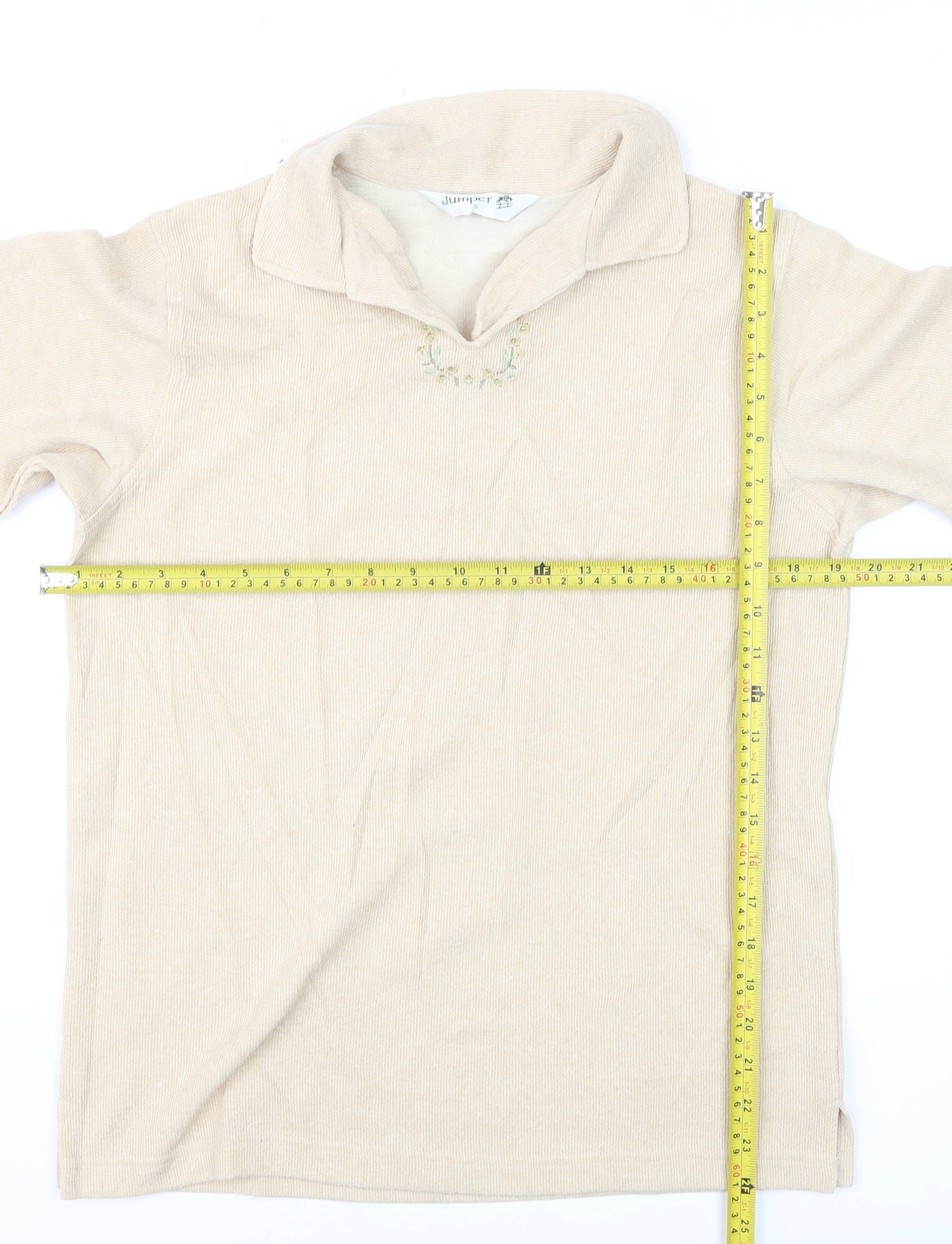 Jumper Women Beige Collared Pullover Knit Long Sleeve S