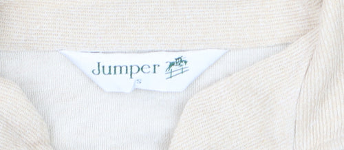 Jumper Women Beige Collared Pullover Knit Long Sleeve S