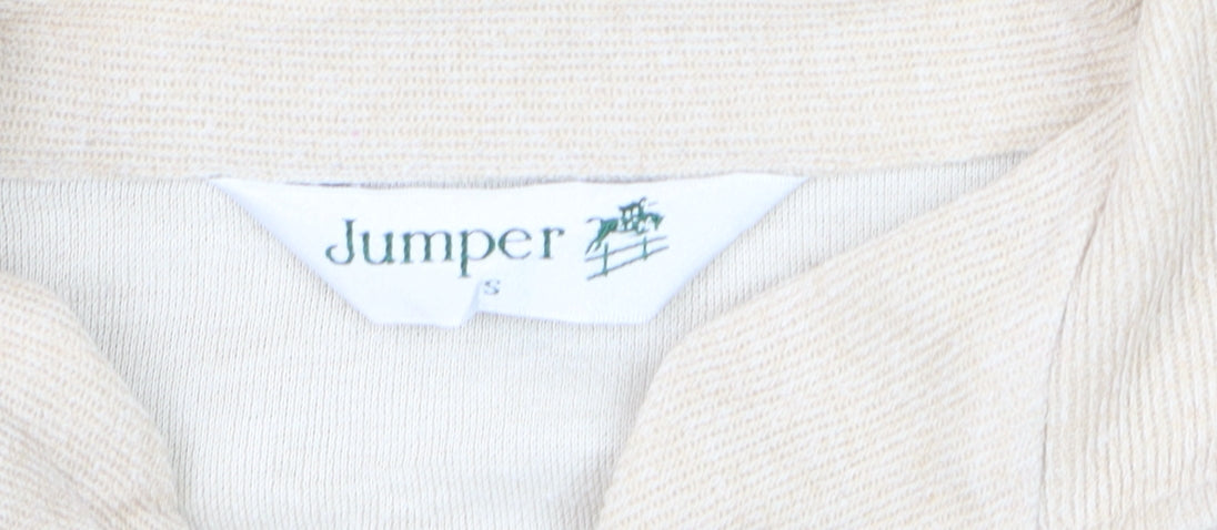 Jumper Women Beige Collared Pullover Knit Long Sleeve S