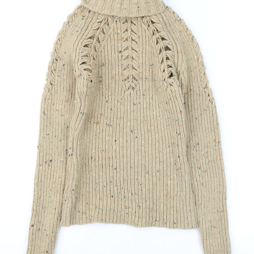 MNG Casual Sportswear Women's Beige Chunky Knit Roll Neck Jumper Size 12