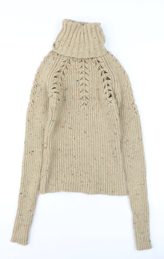 MNG Casual Sportswear Women's Beige Chunky Knit Roll Neck Jumper Size 12