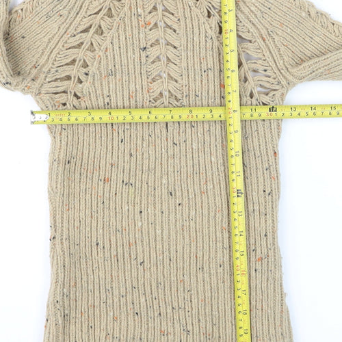 MNG Casual Sportswear Women's Beige Chunky Knit Roll Neck Jumper Size 12