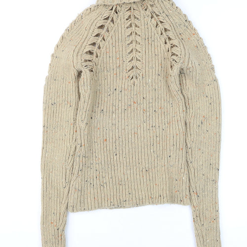 MNG Casual Sportswear Women's Beige Chunky Knit Roll Neck Jumper Size 12