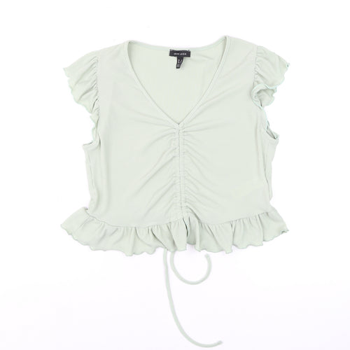 New Look Women’s Green Cropped Ruffle Blouse Size 18