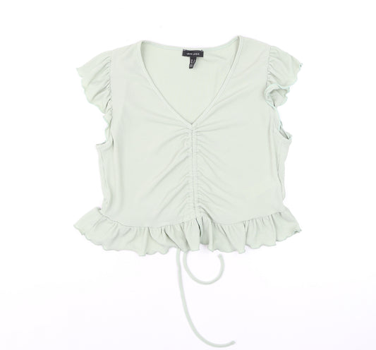 New Look Women’s Green Cropped Ruffle Blouse Size 18