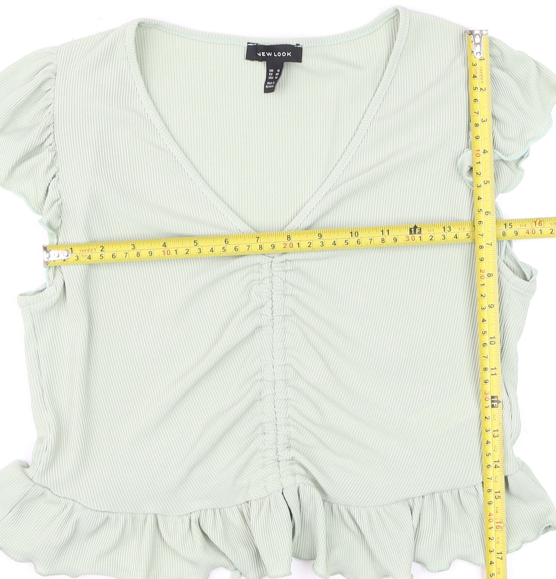 New Look Women’s Green Cropped Ruffle Blouse Size 18
