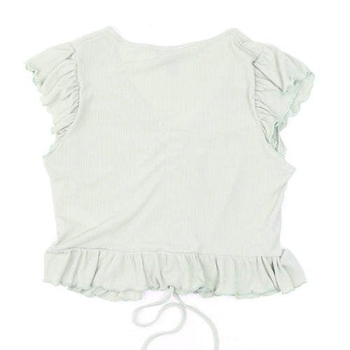 New Look Women’s Green Cropped Ruffle Blouse Size 18