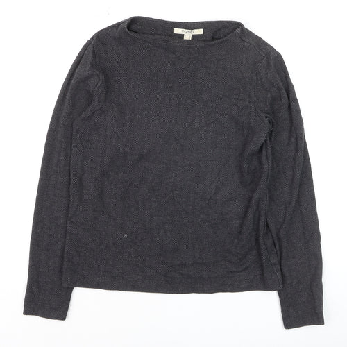 Esprit Womens Grey Herringbone Cotton Jumper Size 6 Long Sleeve Pullover