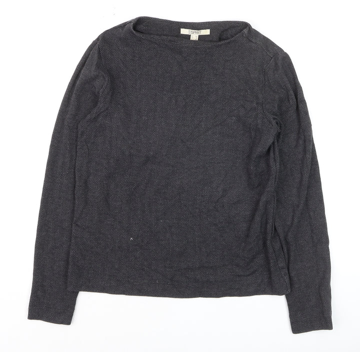 Esprit Womens Grey Herringbone Cotton Jumper Size 6 Long Sleeve Pullover