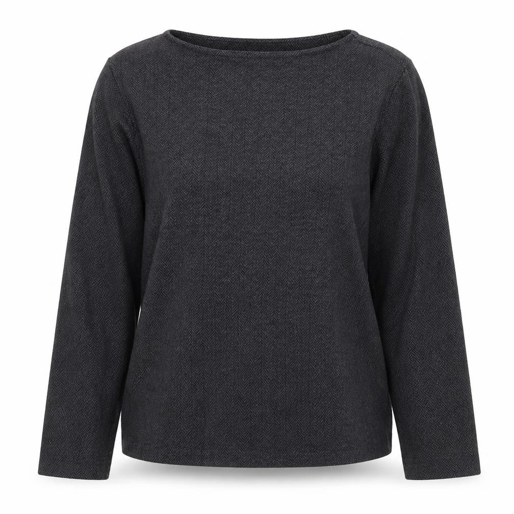 Front view of ESPRIT women’s grey herringbone cotton jumper, size UK 6, long sleeve pullover