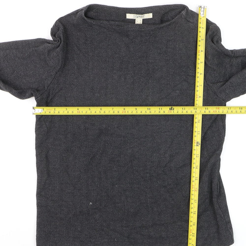 Esprit Womens Grey Herringbone Cotton Jumper Size 6 Long Sleeve Pullover