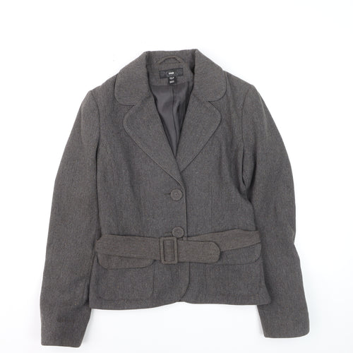 H&M Women Grey Wool Blend Belted Suit Jacket Size 8