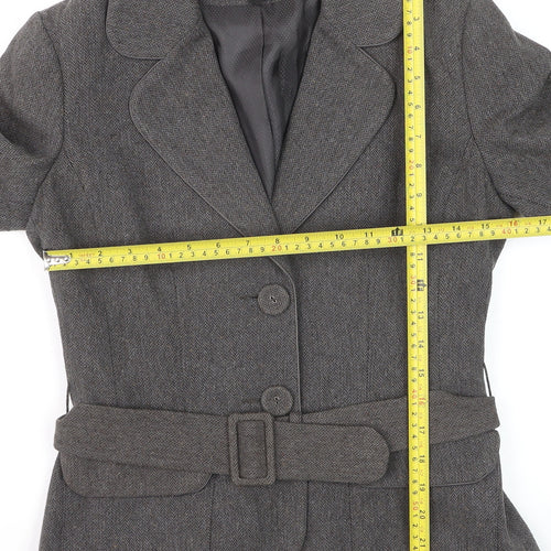 H&M Women Grey Wool Blend Belted Suit Jacket Size 8