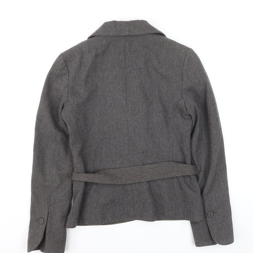 H&M Women Grey Wool Blend Belted Suit Jacket Size 8