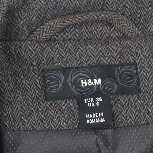 H&M Women Grey Wool Blend Belted Suit Jacket Size 8