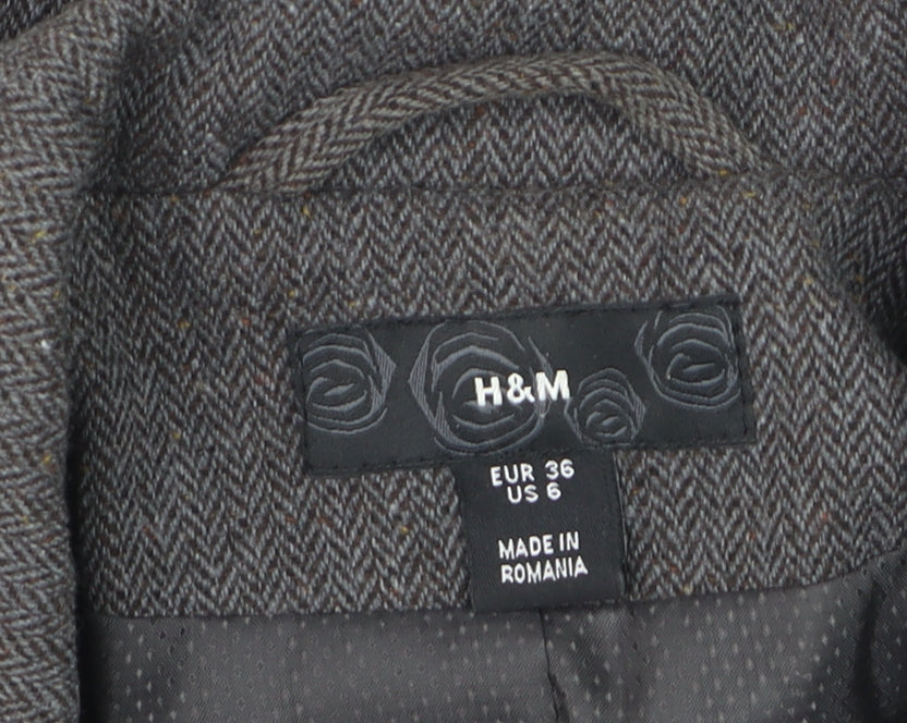 H&M Women Grey Wool Blend Belted Suit Jacket Size 8