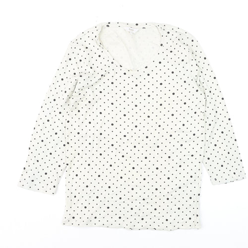 Cotton Traders Womens Ivory Polka Dot Long Sleeve T-Shirt Size 10