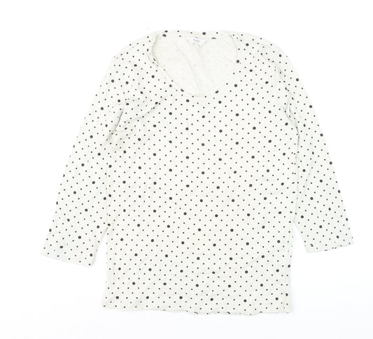 Cotton Traders Womens Ivory Polka Dot Long Sleeve T-Shirt Size 10