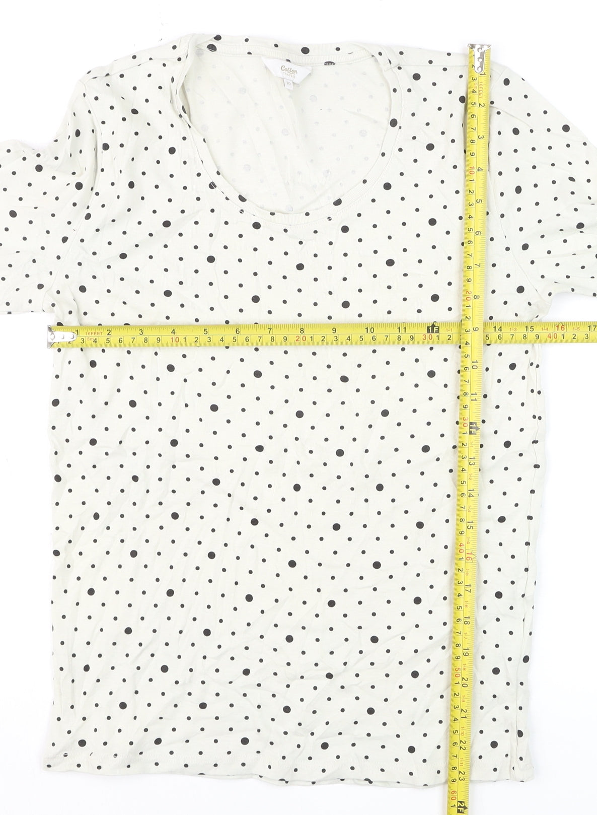 Cotton Traders Womens Ivory Polka Dot Long Sleeve T-Shirt Size 10