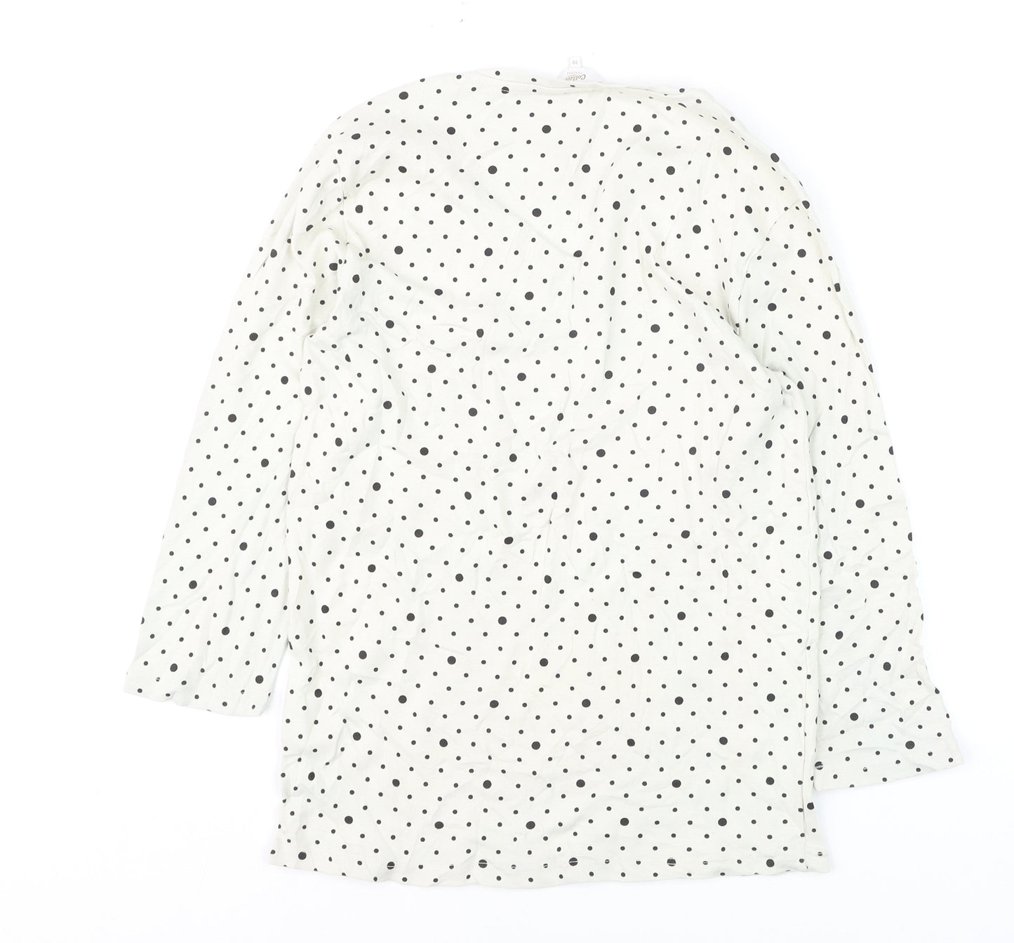 Cotton Traders Womens Ivory Polka Dot Long Sleeve T-Shirt Size 10
