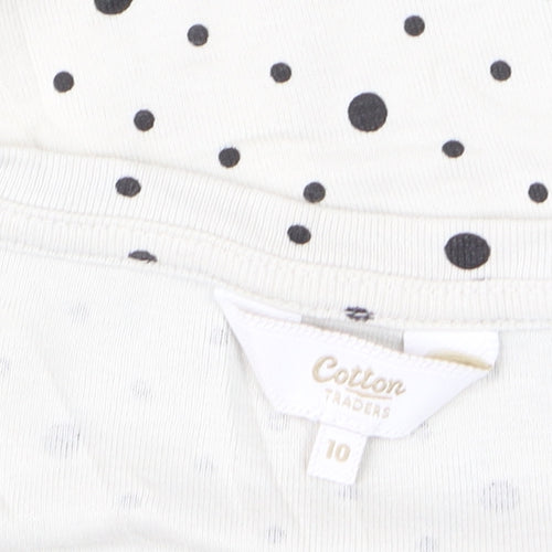 Cotton Traders Womens Ivory Polka Dot Long Sleeve T-Shirt Size 10