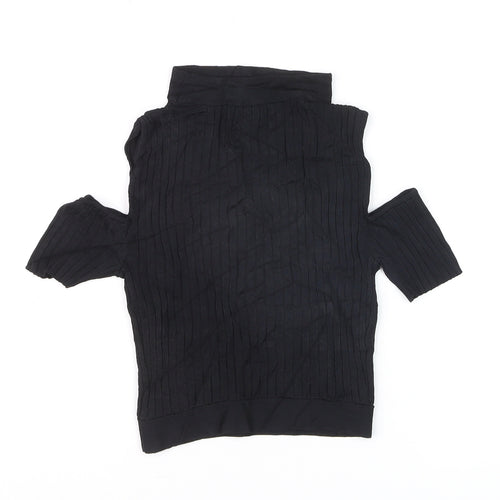 BCBGMAXAZRIA Women's Black Cold Shoulder V-Neck Cropped Knit Blouse XXS